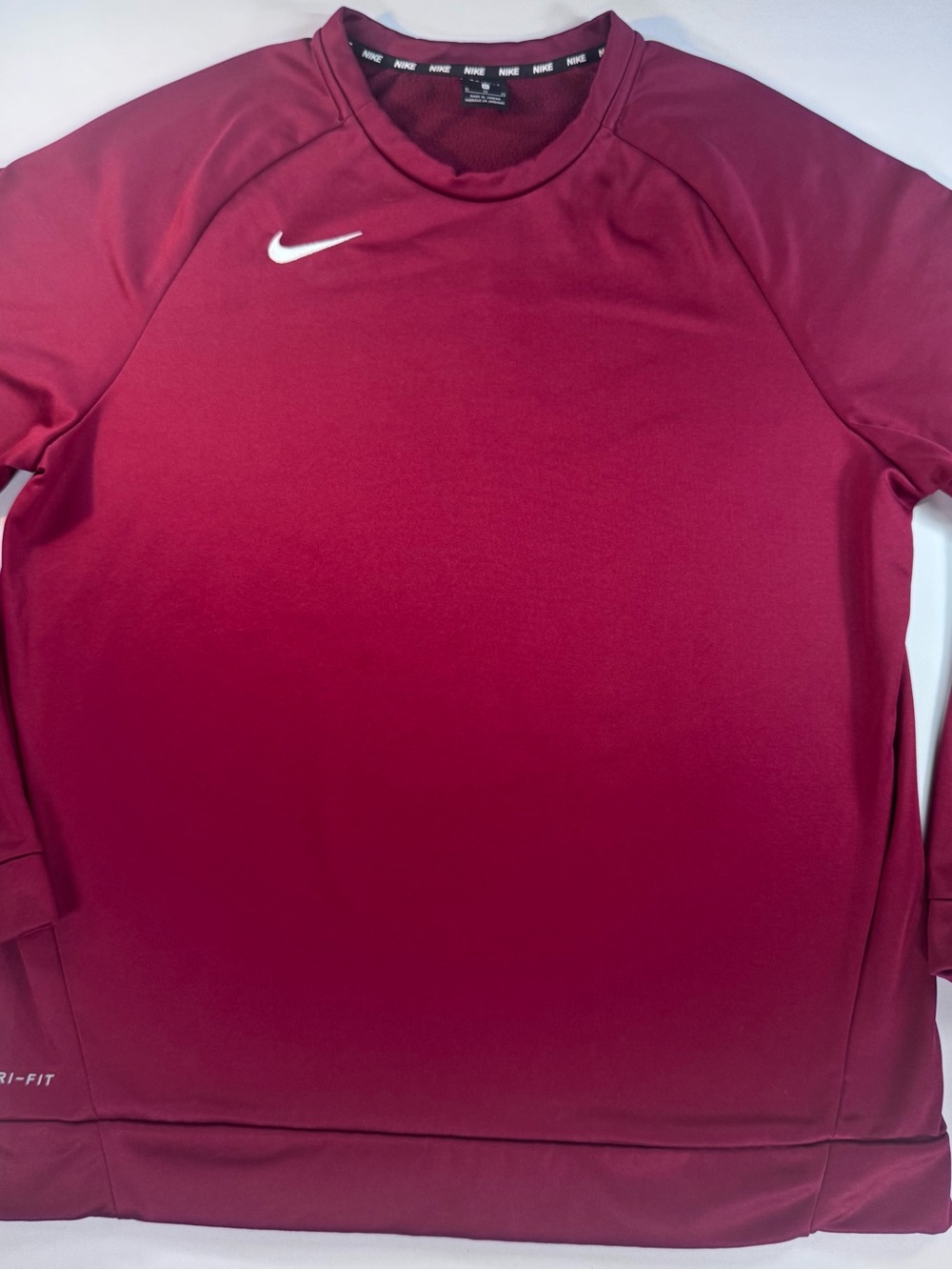 Nike Burgundy Long-Sleeve Dri-FIT Pullover with White Swoosh